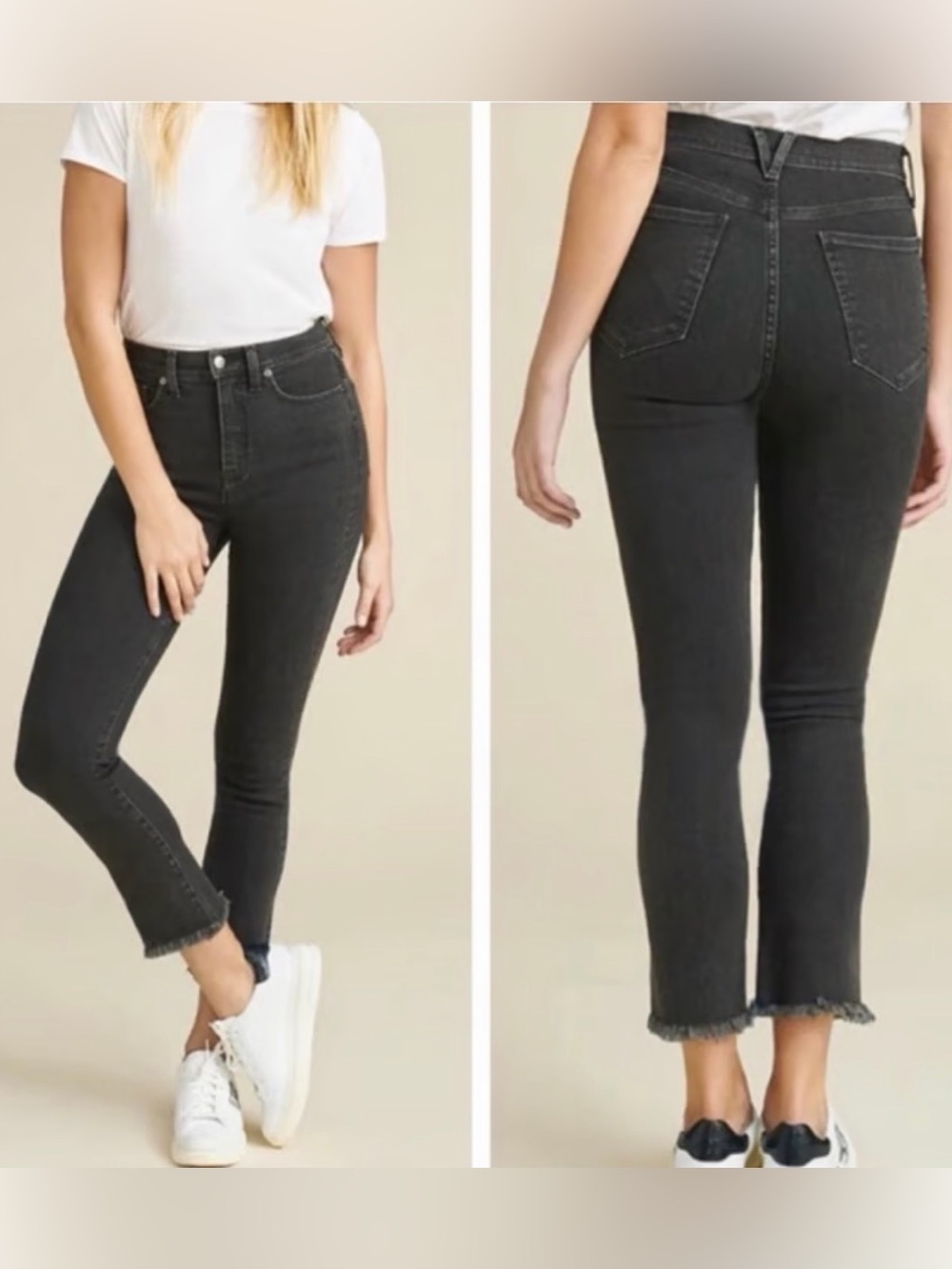Veronica Beard Carly Kick Flare High Rise Jeans Raw-Hem Straight Jeans
